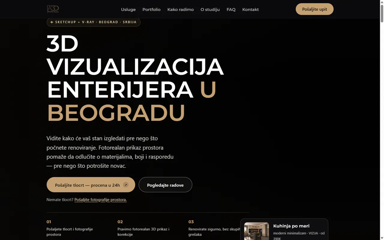 ARTA3D — prikaz sajta za 3D vizualizaciju enterijera